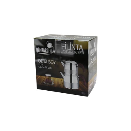 Orta Boy Çelik Çaydanlık Seti (Çift Kapaklı, Süzgeçli) 1.25L/2.25L