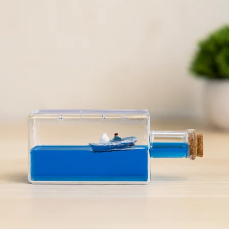 Akvaryum Yüzen Dekoratif Gemi Figürü - Dikdörtgen Mika Şişe 4.2x6.4x17 cm