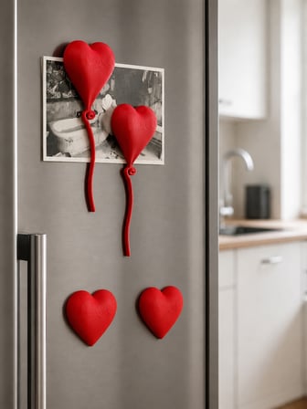 3D Baskı 4lü Kalp Balon Magnet Seti - Dekoratif Buzdolabı Magneti, Fotoğraf ve Not Tutucu
