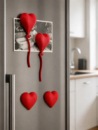 3D Baskı 4lü Kalp Balon Magnet Seti - Dekoratif Buzdolabı Magneti, Fotoğraf ve Not Tutucu
