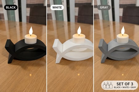3D Baskı 3lü Balık Figürlü Dekoratif Mumluk Seti - Tealight Mumluk, Modern Ev ve Ofis Dekoru