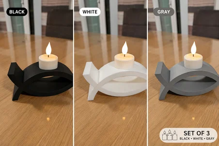 3D Baskı 3lü Balık Figürlü Dekoratif Mumluk Seti - Tealight Mumluk, Modern Ev ve Ofis Dekoru