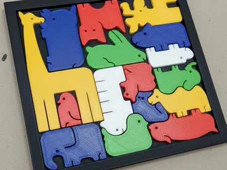 3D Baskı Hayvan Figürlü Ahşap Görünümlü Puzzle Oyunu - Eğitici Zeka ve Şekil Eşleştirme Oyuncağı