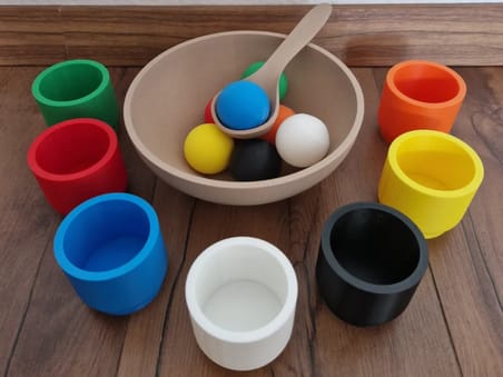 3D Baskı Renk Eşleştirme ve Top Yakalama Oyunu - Montessori Eğitici Motor Beceri Oyuncağı