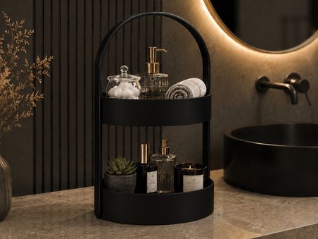 3D Baskı İki Katlı Banyo Düzenleyici - Taşınabilir Organizer ve Saklama Standı-Siyah