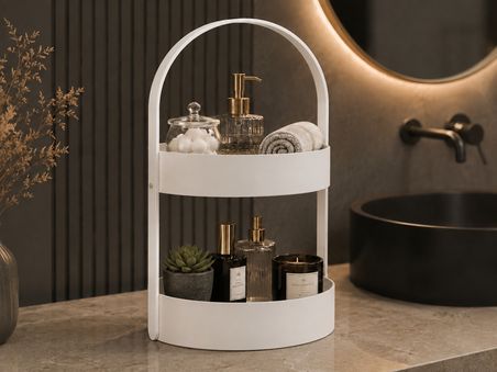 3D Baskı İki Katlı Banyo Düzenleyici - Taşınabilir Organizer ve Saklama Standı-Beyaz