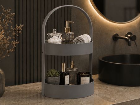 3D Baskı İki Katlı Banyo Düzenleyici - Taşınabilir Organizer ve Saklama Standı-Gri