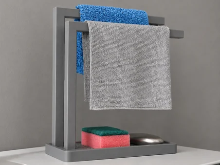 3D Baskı Havluluk ve Sabunluk Organizer - Lavabo Üstü Çok Amaçlı Düzenleyici-Gri