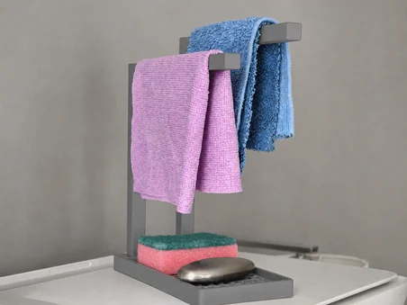 3D Baskı Havluluk ve Sabunluk Organizer - Lavabo Üstü Çok Amaçlı Düzenleyici-Gri