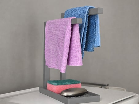3D Baskı Havluluk ve Sabunluk Organizer - Lavabo Üstü Çok Amaçlı Düzenleyici-Gri