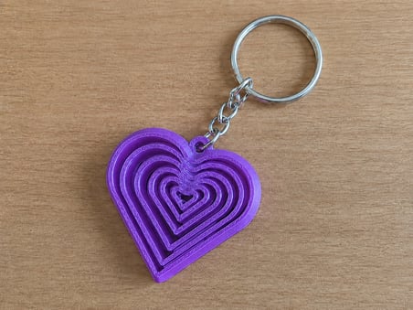 3D Baskı Kalp Fidget Anahtarlık - Hareketli Stres Oyuncağı ve Çanta Süsü-Mor