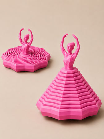 3D Baskı Balerin Figürlü Fidget Oyuncak - Hareketli Optik İllüzyon Masa Dekoru-Pembe