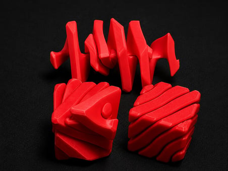 3D Baskı Fidget Puzzle Küp - Hareketli Dönüşebilen Stres Giderici Zeka Oyuncağı, Masaüstü Fidget Küp-Kırmızı