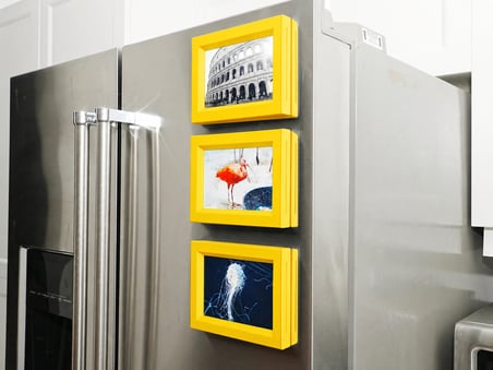 3D Baskı 3lü Magnet Fotoğraf Çerçevesi Seti - Buzdolabı İçin Mini Manyetik Resim Çerçevesi, Dekoratif Magnet-Sarı