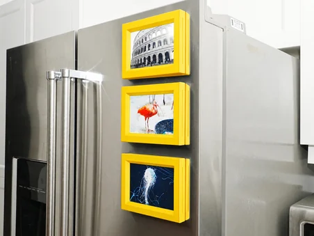 3D Baskı 3lü Magnet Fotoğraf Çerçevesi Seti - Buzdolabı İçin Mini Manyetik Resim Çerçevesi, Dekoratif Magnet-Sarı