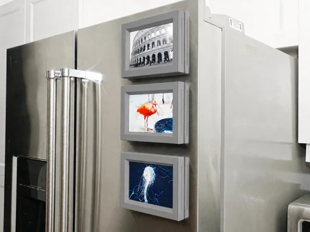3D Baskı 3lü Magnet Fotoğraf Çerçevesi Seti - Buzdolabı İçin Mini Manyetik Resim Çerçevesi, Dekoratif Magnet-Gri