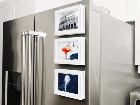 3D Baskı 3lü Magnet Fotoğraf Çerçevesi Seti - Buzdolabı İçin Mini Manyetik Resim Çerçevesi, Dekoratif Magnet-Beyaz