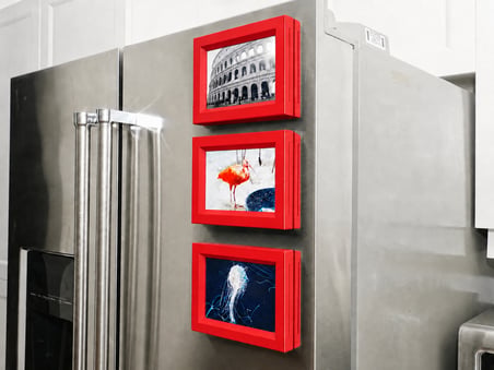 3D Baskı 3lü Magnet Fotoğraf Çerçevesi Seti - Buzdolabı İçin Mini Manyetik Resim Çerçevesi, Dekoratif Magnet-Kırmızı