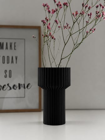 3D Baskı Modern Dekoratif Çiçek Vazosu - Minimal Silindir Tasarımlı Masaüstü Vazo, Ev ve Ofis Dekoru-Siyah