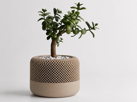 3D Baskı Modern File Desenli Dekoratif Saksı - Minimal Çiçek Saksısı, Ev ve Ofis Bitki Saksısı-Bej