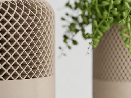 3D Baskı Modern File Desenli Dekoratif Saksı - Minimal Çiçek Saksısı, Ev ve Ofis Bitki Saksısı-Bej