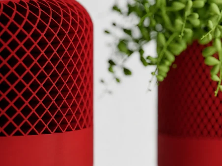 3D Baskı Modern File Desenli Dekoratif Saksı - Minimal Çiçek Saksısı, Ev ve Ofis Bitki Saksısı-Kırmızı