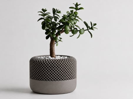3D Baskı Modern File Desenli Dekoratif Saksı - Minimal Çiçek Saksısı, Ev ve Ofis Bitki Saksısı-Gri