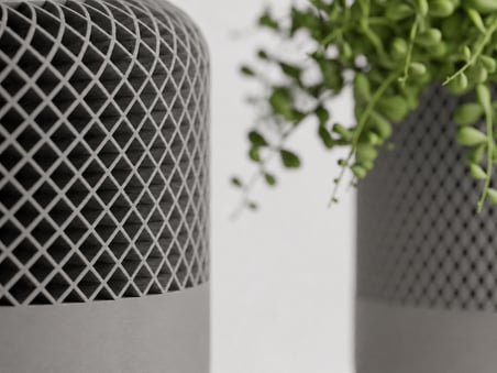 3D Baskı Modern File Desenli Dekoratif Saksı - Minimal Çiçek Saksısı, Ev ve Ofis Bitki Saksısı-Gri