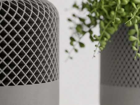 3D Baskı Modern File Desenli Dekoratif Saksı - Minimal Çiçek Saksısı, Ev ve Ofis Bitki Saksısı-Gri