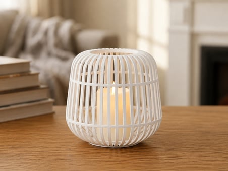 3D Baskı Modern Kafes Tasarımlı Dekoratif Mumluk - Tealight Mumluk, Masaüstü Ev ve Ofis Dekoru-Beyaz
