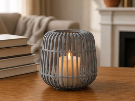3D Baskı Modern Kafes Tasarımlı Dekoratif Mumluk - Tealight Mumluk, Masaüstü Ev ve Ofis Dekoru-Gri