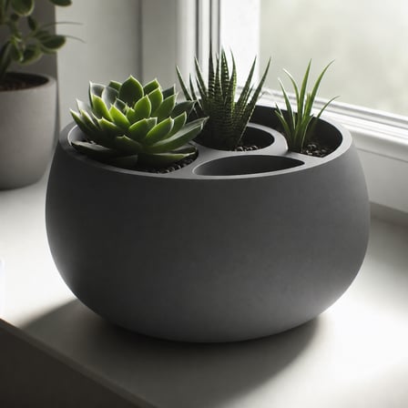 3D Baskı 3lü Sukulent Saksısı ve Kalemlik Organizer - Dekoratif Masaüstü Bitki Saksısı-Gri