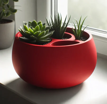 3D Baskı 3lü Sukulent Saksısı ve Kalemlik Organizer - Dekoratif Masaüstü Bitki Saksısı-Kırmızı