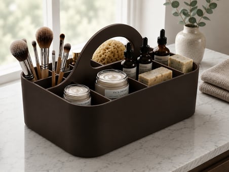 3D Baskı Çok Bölmeli Taşınabilir Banyo ve Makyaj Organizeri - Saplı Masaüstü Düzenleyici-Kahverengi