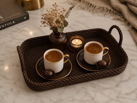 3D Baskı Çok Amaçlı Dekoratif Organizer Tepsisi - Masaüstü Düzenleyici, Banyo ve Mutfak Saklama Tepsisi-Kahverengi