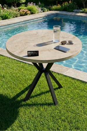 Yuvarlak Masa Traverten Ekru 90 cm