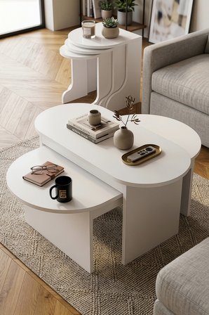 Setro Orta Zigon Sehpa Seti Beyaz 100x50