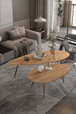Elips Orta Sehpa Seti Suntalam Kahverengi 116x46