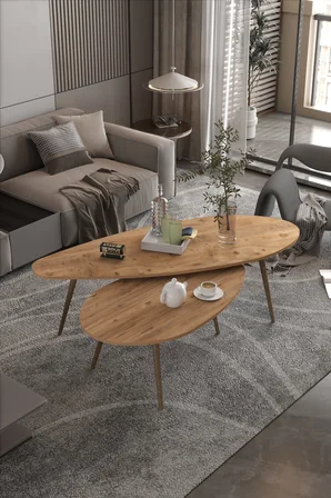 Elips Orta Sehpa Seti Suntalam Kahverengi 116x46