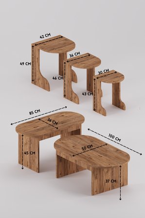 Setro Orta Zigon Sehpa Seti Kahverengi 100x50