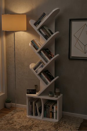 Yaprak Kitaplık Suntalam Beyaz 45x132