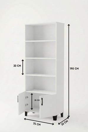Çok Amaçlı Kitaplık Suntalam Beyaz 75x190