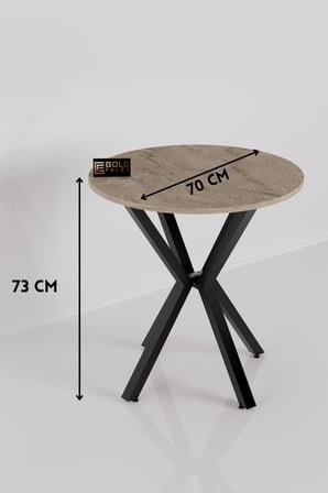 Mutfak Masası Yuvarlak 70 Çap Metal Ayak Yemek Masası Modern Balkon Bahçe Cafe Masa 9821 Traverten
