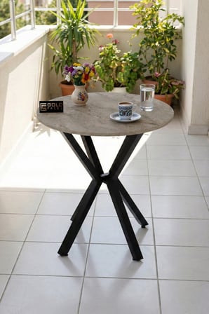 Mutfak Masası Yuvarlak 70 Çap Metal Ayak Yemek Masası Modern Balkon Bahçe Cafe Masa 9821 Traverten