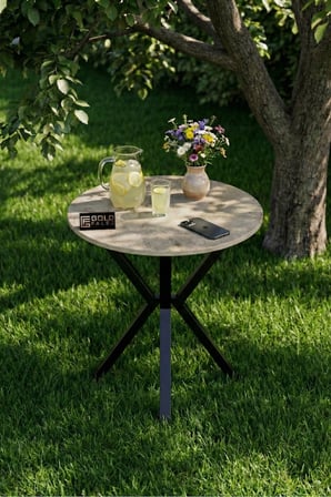 Mutfak Masası Yuvarlak 70 Çap Metal Ayak Yemek Masası Modern Balkon Bahçe Cafe Masa 9821 Traverten