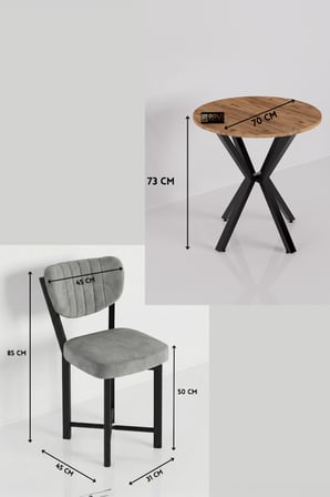 Elma Masa Seti Gri 70 cm