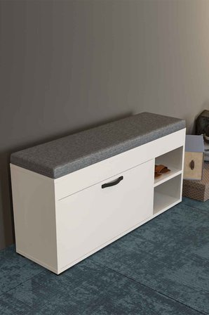 Puflu Ayakkabılık Bench Beyaz 90 cm
