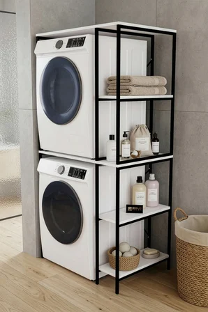 Çamaşır Makinesi Dolabı Yan Raflı Dolap Metal Banyo Organizer Çok Katlı Düzenleyici 264 Siyah