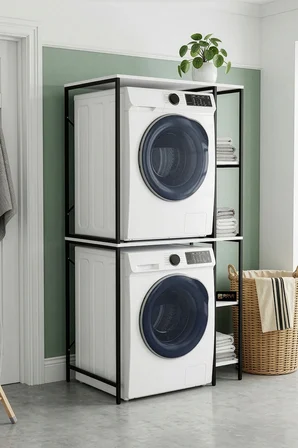 Çamaşır Makinesi Dolabı Yan Raflı Dolap Metal Banyo Organizer Çok Katlı Düzenleyici 264 Siyah