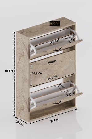 Düşer Kapaklı Ayakkabılık Ekru 74 cm